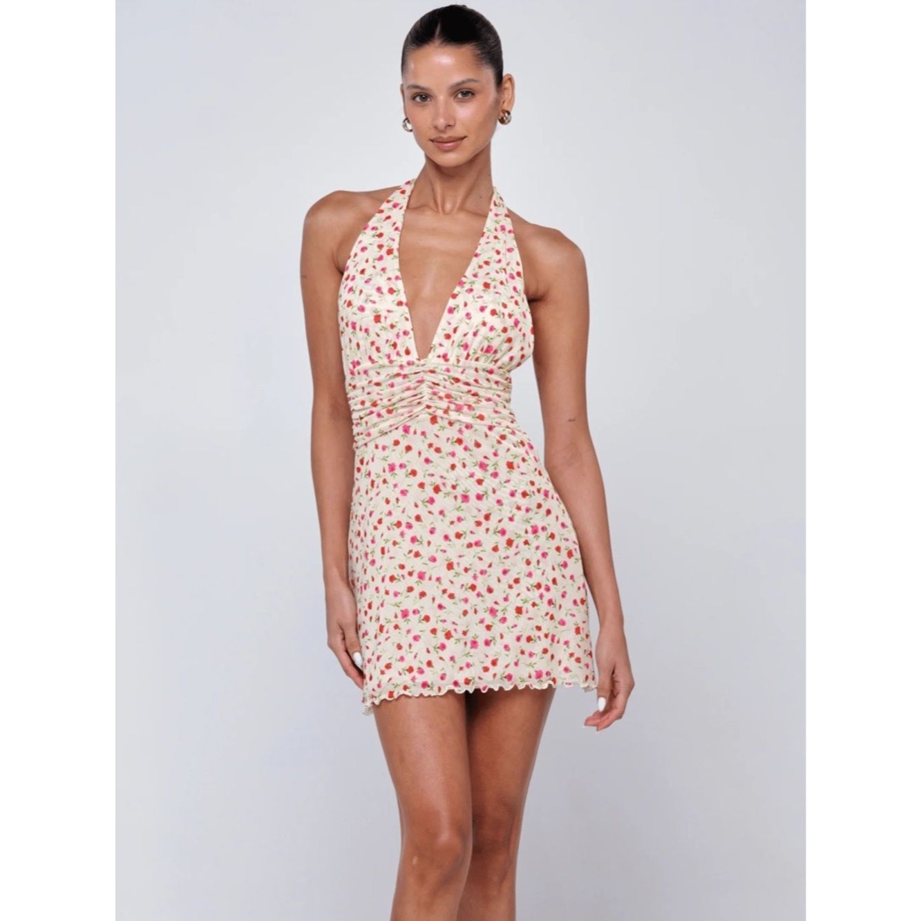 Hello Molly Floral Fiesta Halter Mini Dress Print New